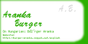 aranka burger business card